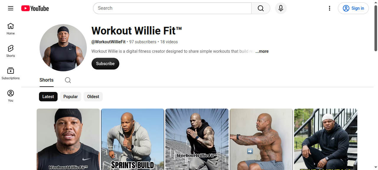 Workout Willie Fit channel thumbnail on YouTube